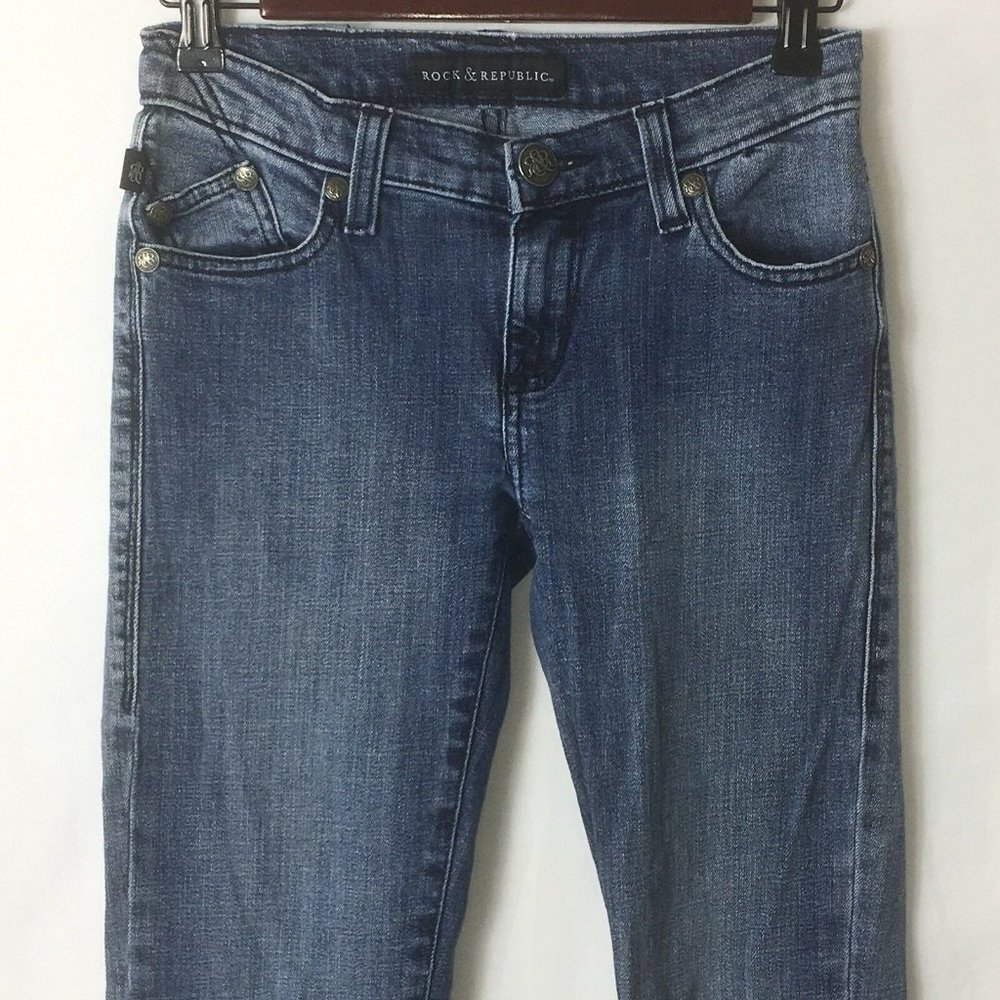 Rock And Republic Womens Kasandra Jeans Sz 0 Blue Wash Denim 5 Pocket 31" Inseam - Picture 3 of 12